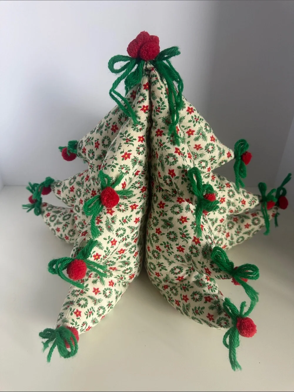 Handmade Holiday Fabric Tree Décor - Cream, Green & Red